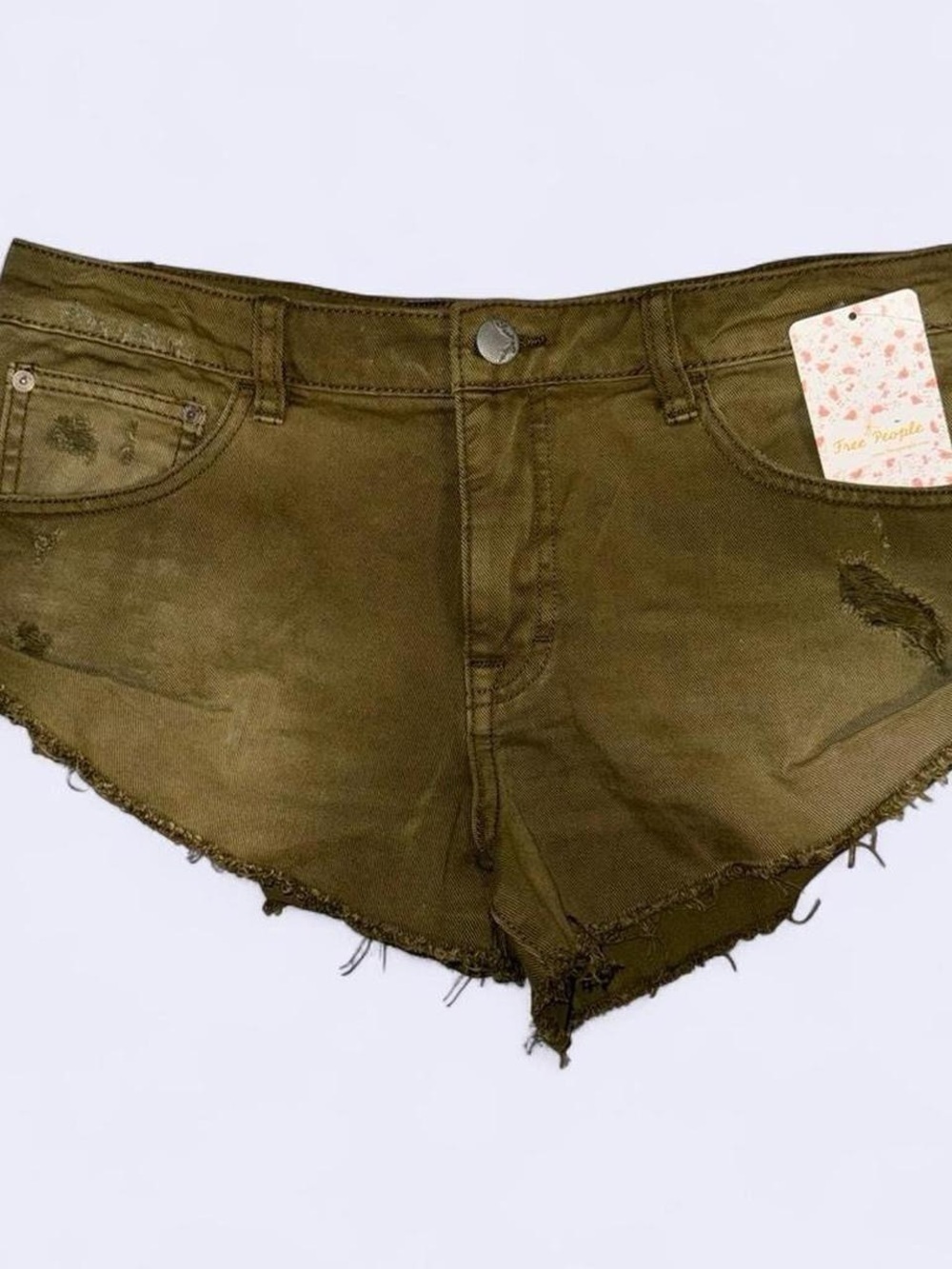 Free People Army Green Distressed Cutoff Shorts Size 28 NWT